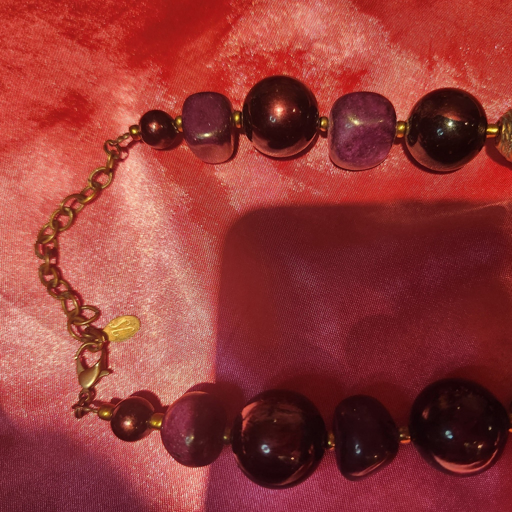 JS Vintage Chunky Beaded & Brass Necklace - Picture 2 of 3